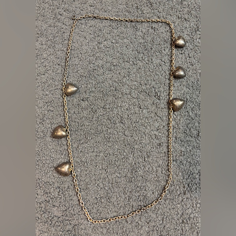 Vintage Silver Tone Pendant Bubble Heart Necklace Long 20” Flat
